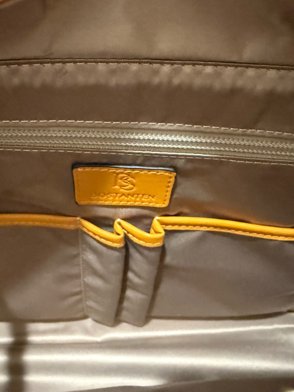 Bostanten Cream & Mustard Two-Tone Briefcase Tote. - Picture 7 of 9